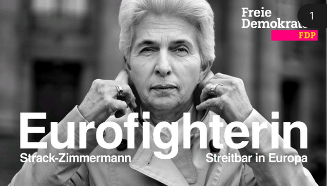 FDP Wahlplakat mit Strack-Zimmermann, die sich den Kragen hochklappt 
Titel: Eurofighterin