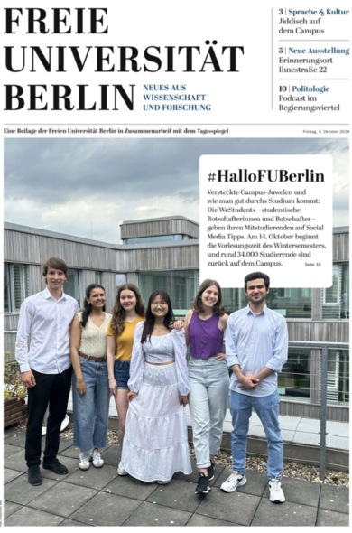 #HalloFUBerlin: Aufmacherseite der Beilage der Freien Universität Berlin im Tagesspiegel